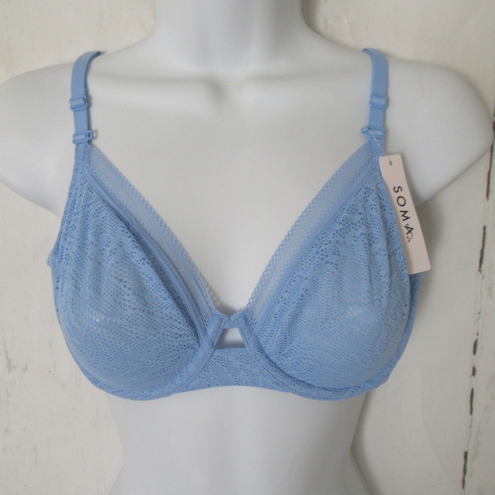 New Soma Bra 34B Blue Unlined Lace Perfect Coverage Underwire Back Closure